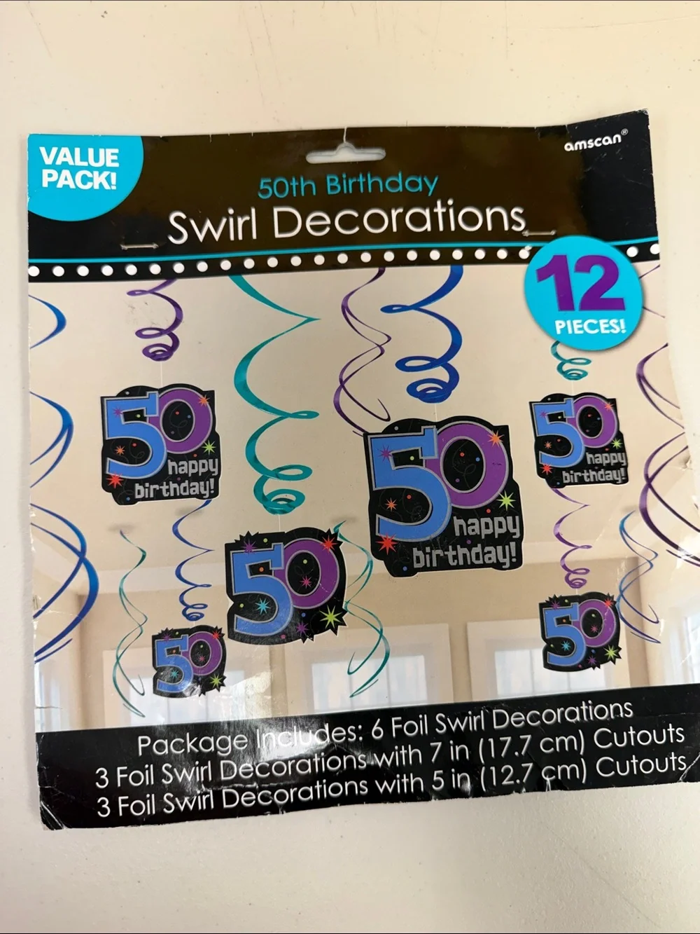 Amscan 50th Birthday Swirl Decorations - Purple & Teal value pack 6 pieces new